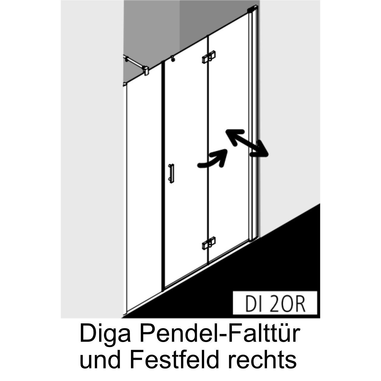 Kermi Pendel-Falttür mit Festfeld rechts „Diga“ Glas Klar, Falttür BV: 980 - 1020 mm WE: 980 - 1020 mm H: 1850 mm