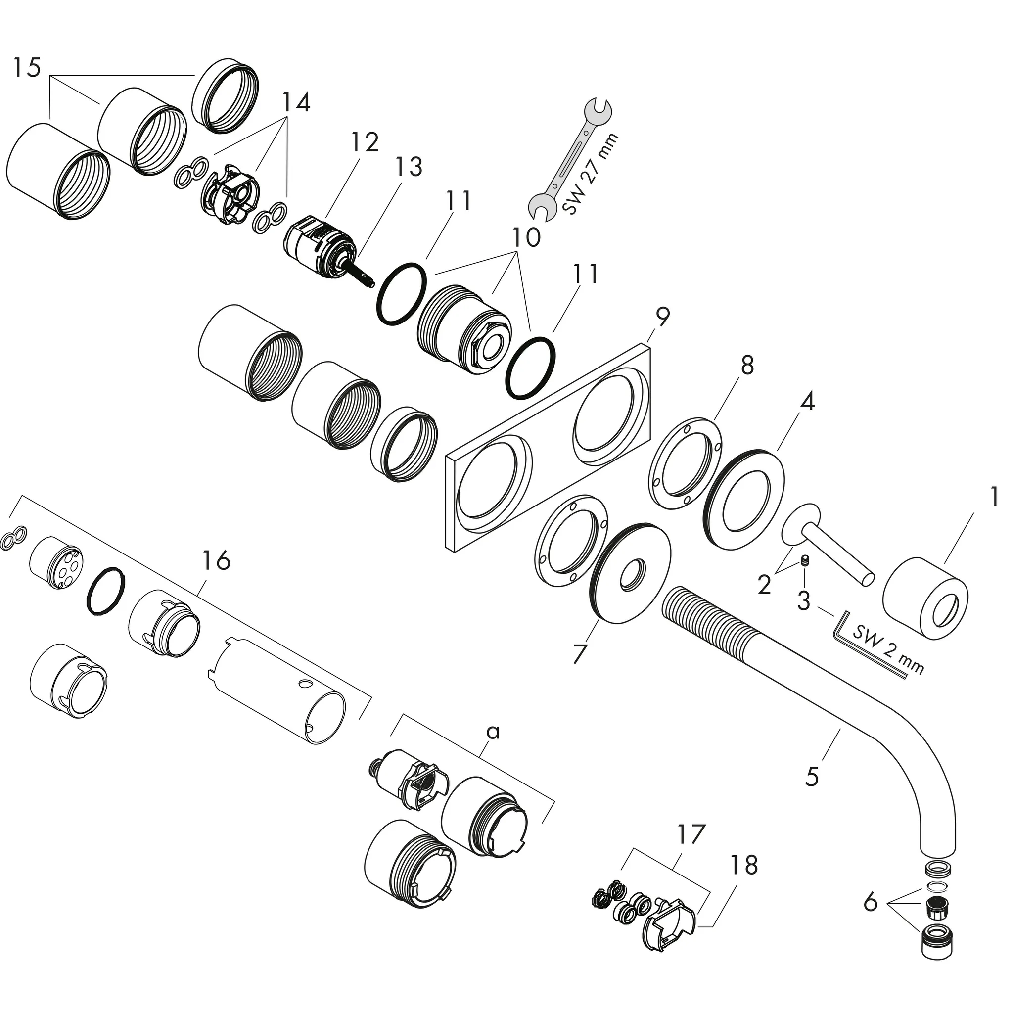 Waschtischmischer UP Axor Uno chrom mit Auslauf 160mm u.Platte Waschtischmischer UP Axor Uno chrom mit Auslauf 160mm u.Platte