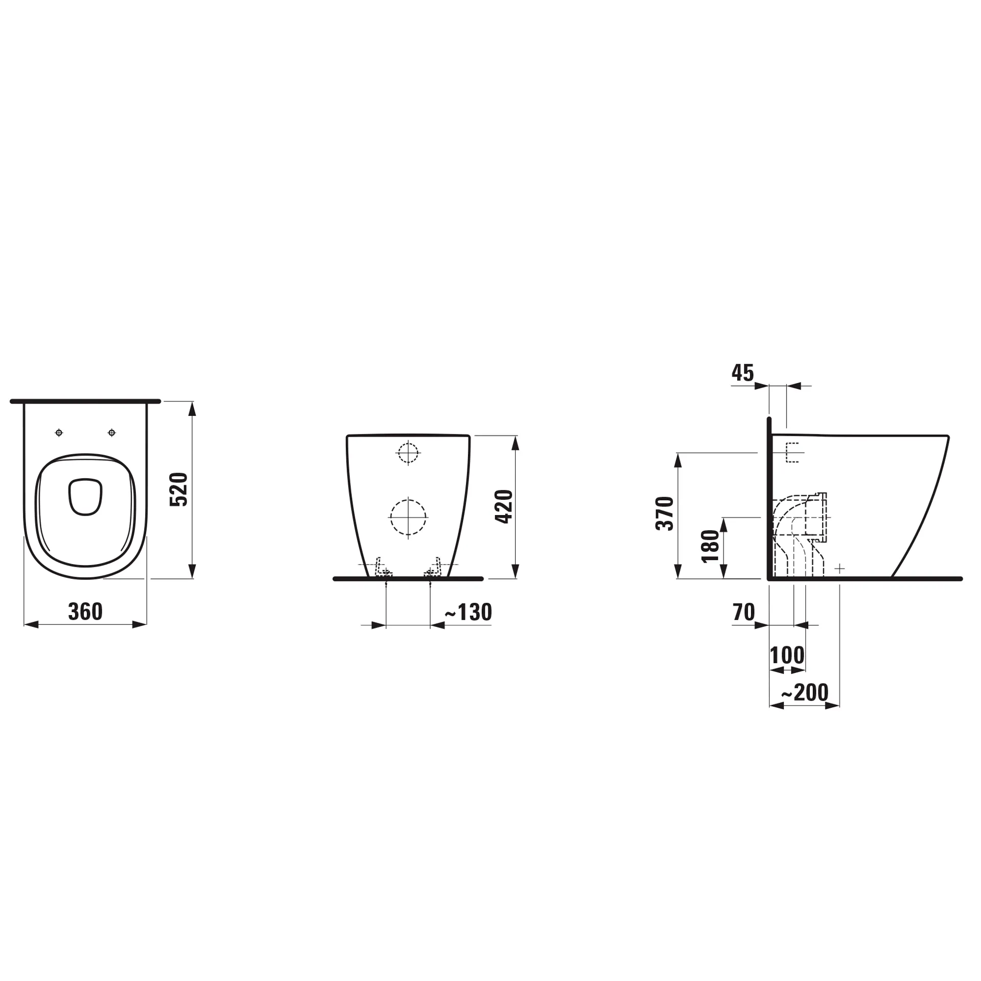 Laufen Stand-Tiefspül-WC Keramikhöhe 42 cm „Lua“ 360 × 420 × 520 mm in Weiß, Abgang waagerecht, ohne Spülrand