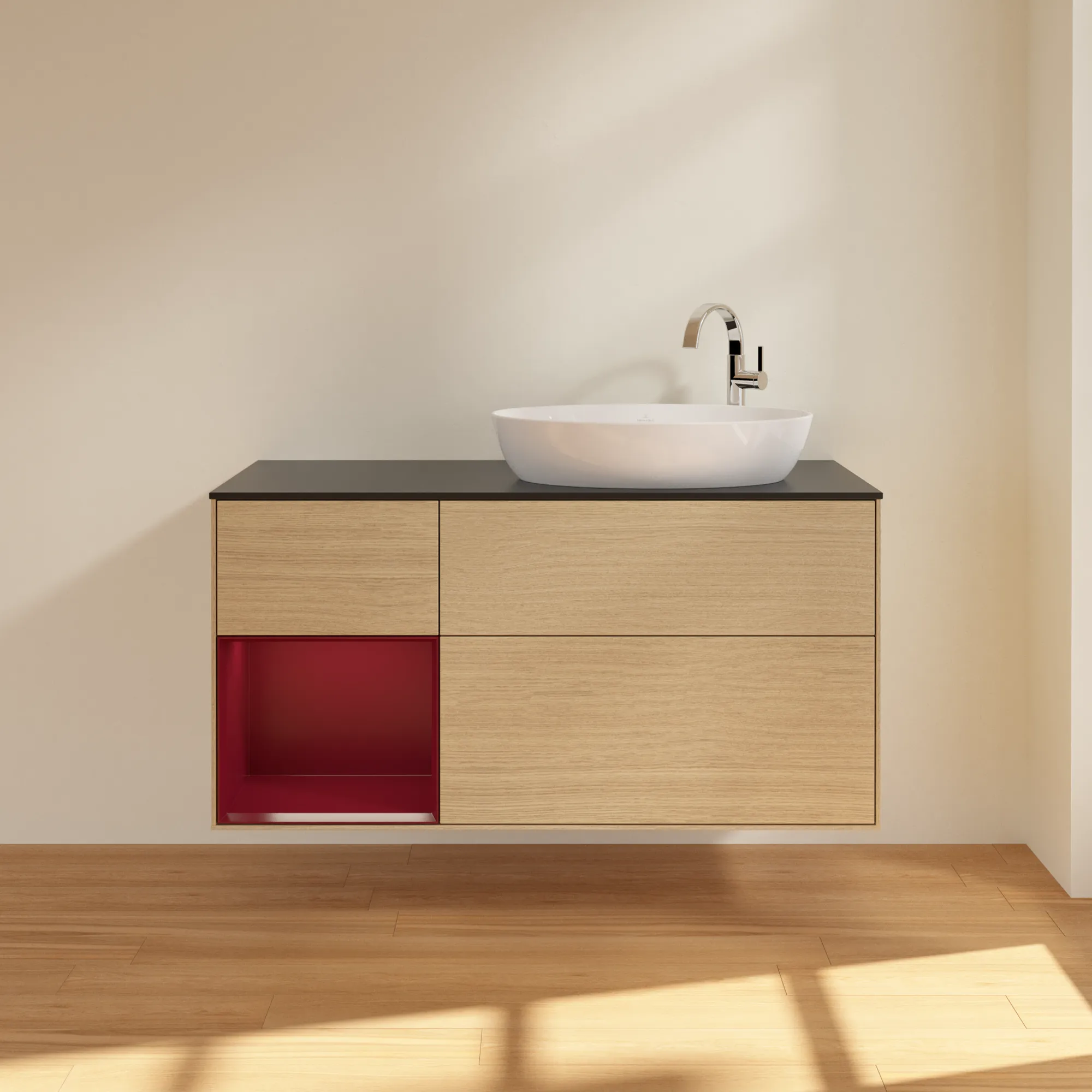 Villeroy & Boch Waschtischunterschrank „Finion“ für Schrankwaschtisch 1200 × 603 × 501 mm Oak Veneer, für Becken rechts, mit Hahnlochbohrung Villeroy & Boch Waschtischunterschrank „Finion“ für Schrankwaschtisch 1200 × 603 × 501 mm Oak Veneer, für Becken rechts, mit Hahnlochbohrung