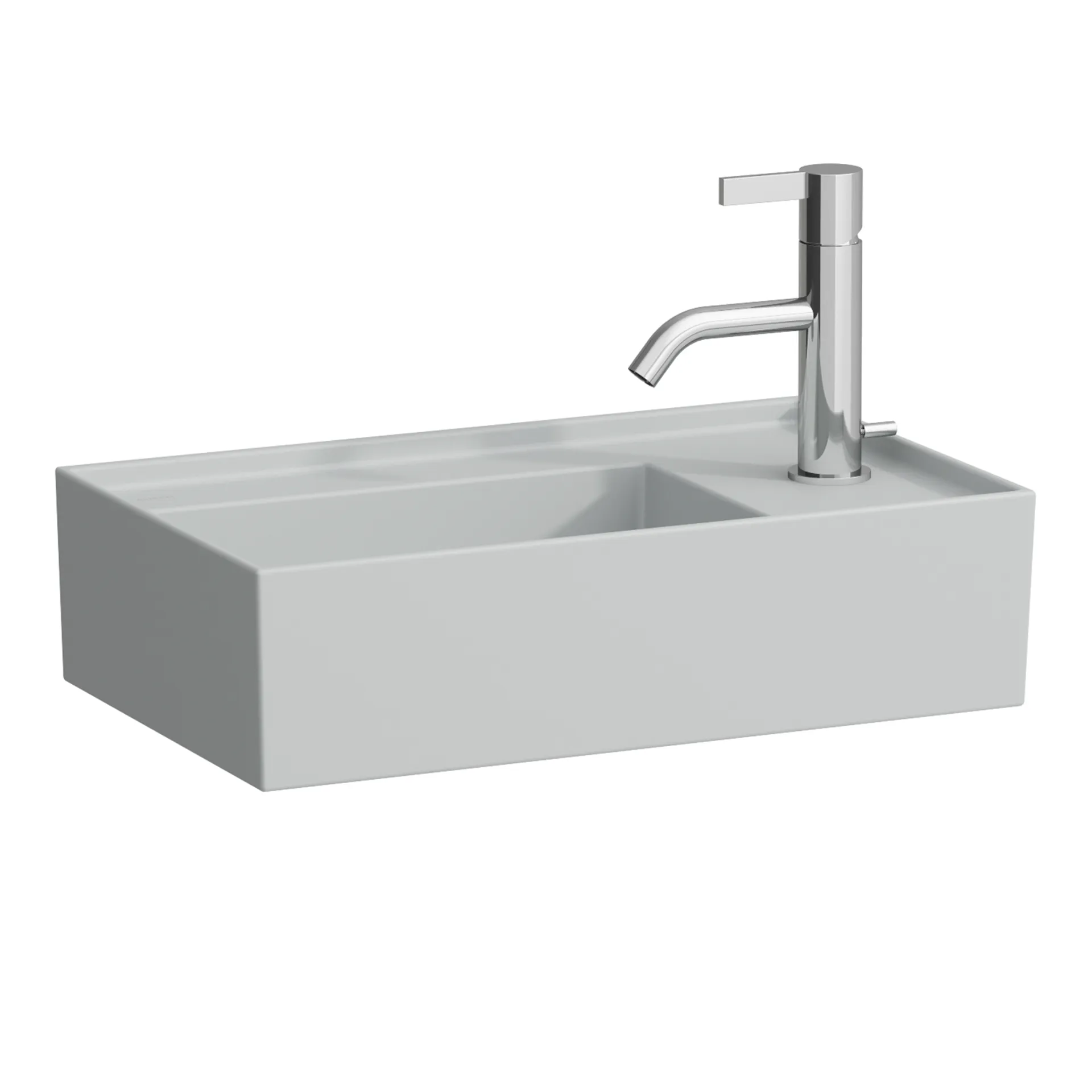 Laufen Handwaschbecken Kartell by Laufen, asymmetrisch, grau matt, 460x280x150 mm, 1-Hahnloch, Armaturenbank rechts Laufen Handwaschbecken Kartell by Laufen, asymmetrisch, grau matt, 460x280x150 mm, 1-Hahnloch, Armaturenbank rechts
