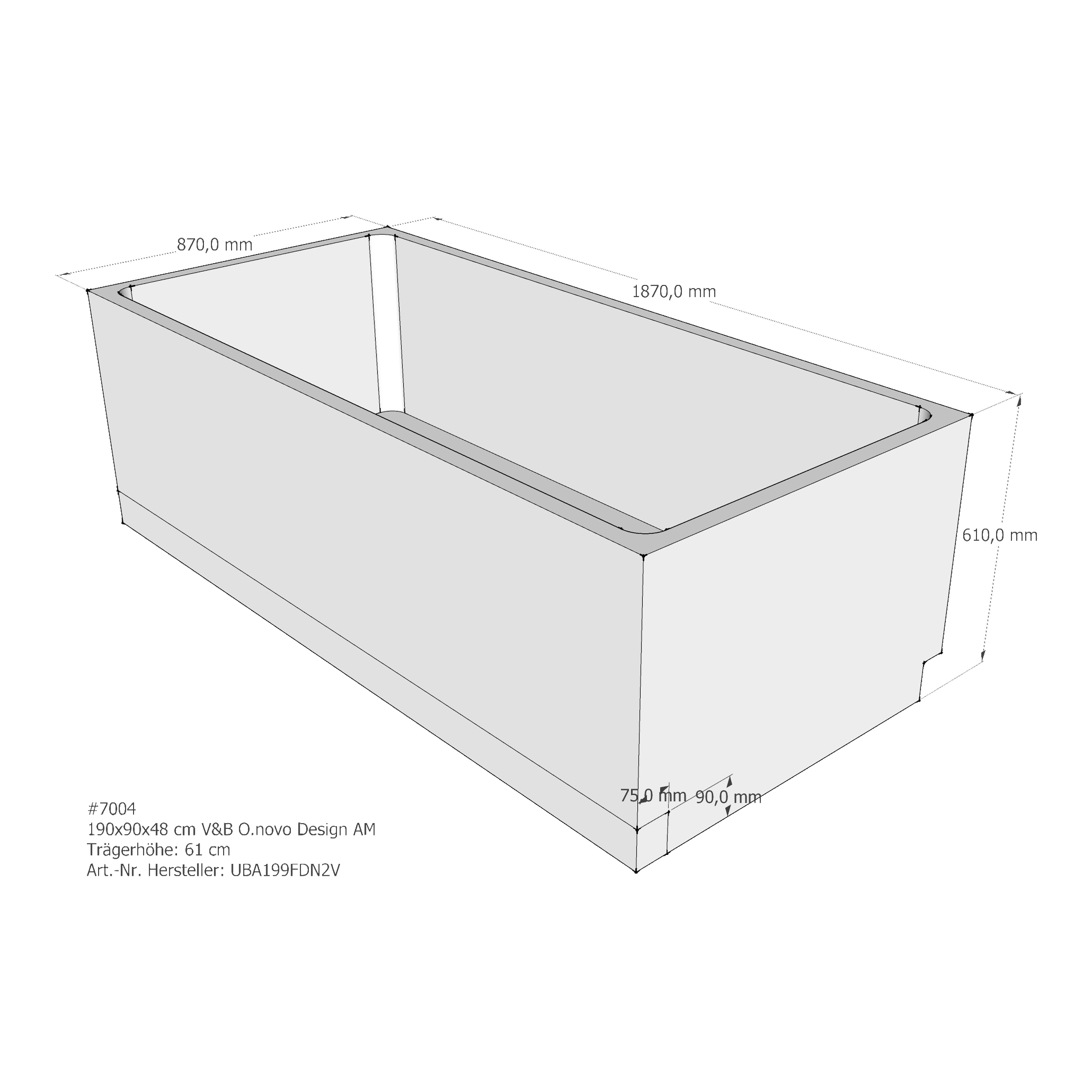 Badewannenträger für Villeroy & Boch O.novo Design 190 × 90 × 48 cm