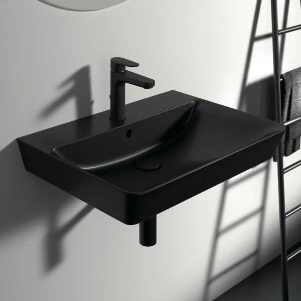 Waschbecken „ConnectAir“ 60 × 46 × 16 cm, Hahnlochposition mittig in Schwarz Matt Waschbecken „ConnectAir“ 60 × 46 × 16 cm, Hahnlochposition mittig in Schwarz Matt