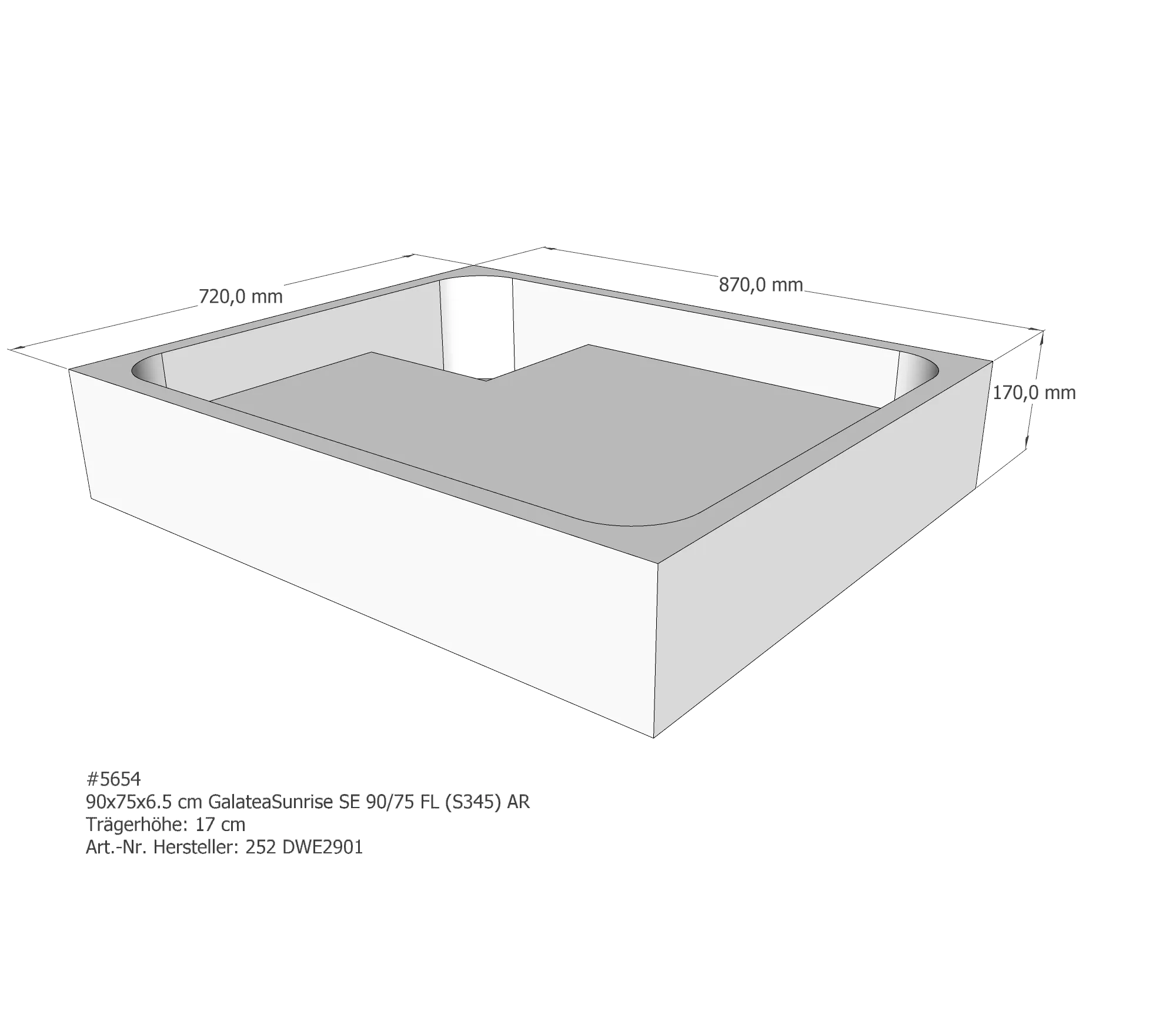 Duschwannenträger für Galatea ~Sunrise SE 90/75 FL 90 × 75 × 6,5 cm