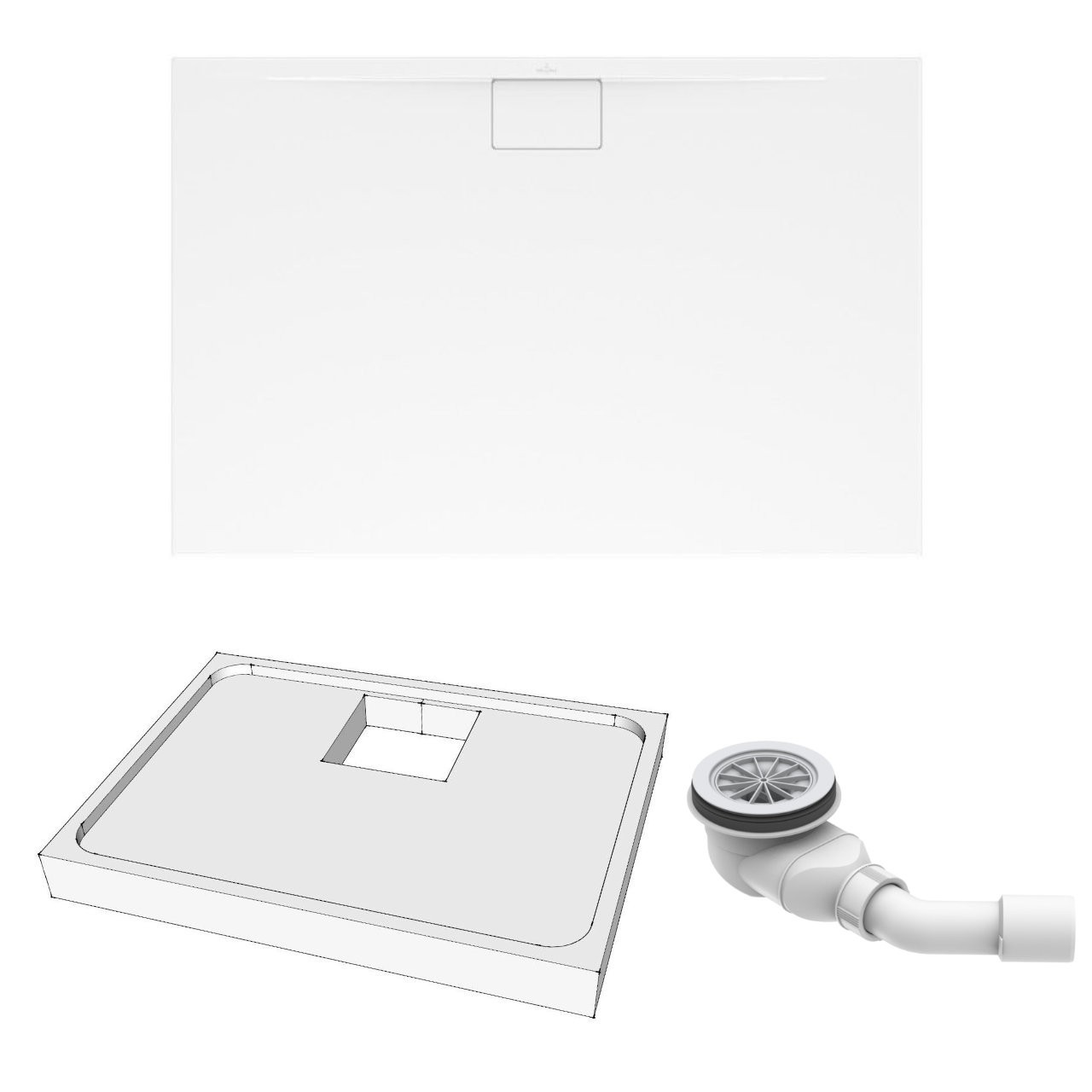 Villeroy & Boch Duschwanne inkl. Wannenträger und Ablaufgarnitur „Architectura MetalRim“ 120 × 90 cm