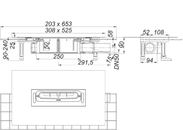 Ablaufgehäuse CeraFlex, DN 50 Ablaufgehäuse CeraFlex, DN 50