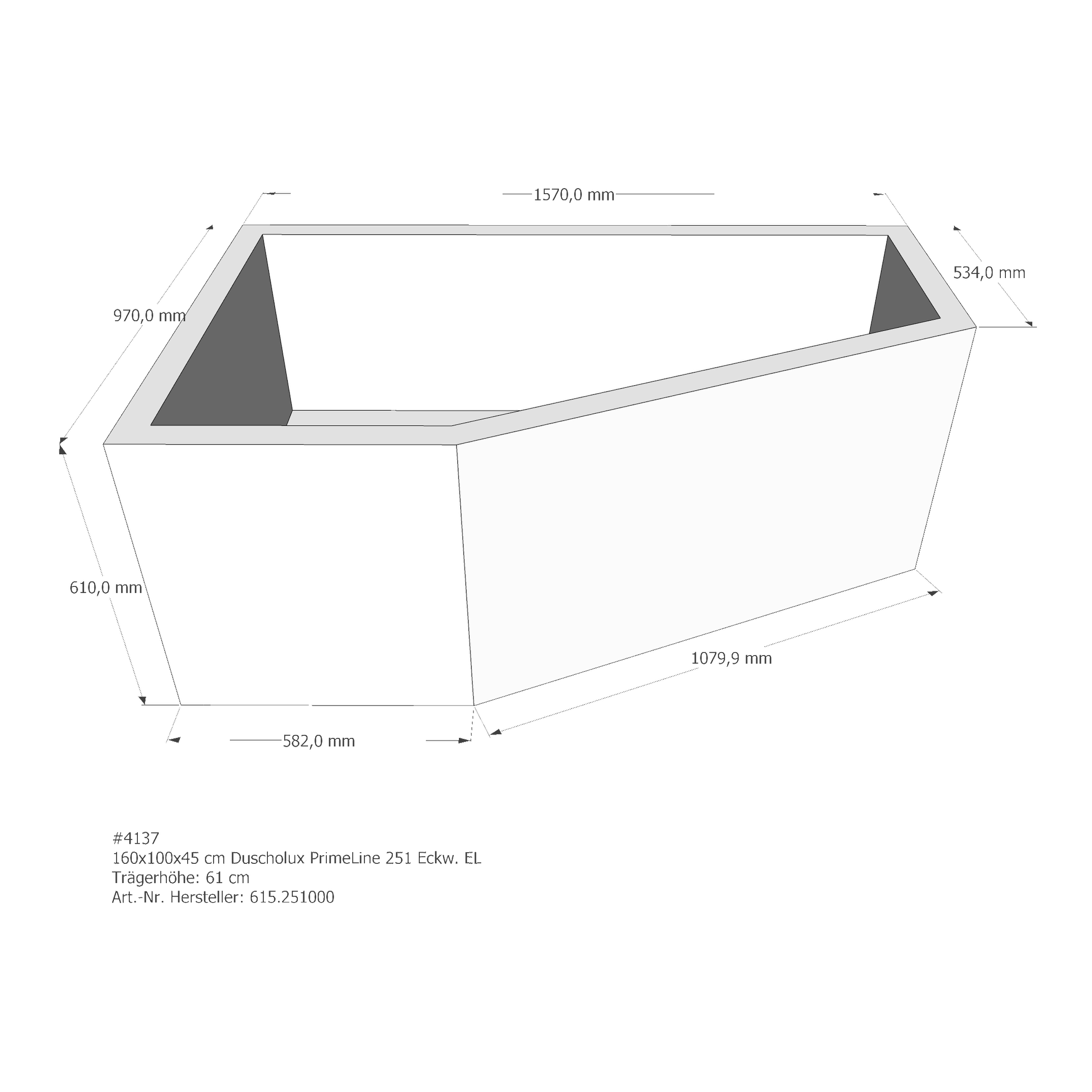 Badewannenträger für Duscholux PrimeLine 251 links 160 × 100 × 45 cm Badewannenträger für Duscholux PrimeLine 251 links 160 × 100 × 45 cm