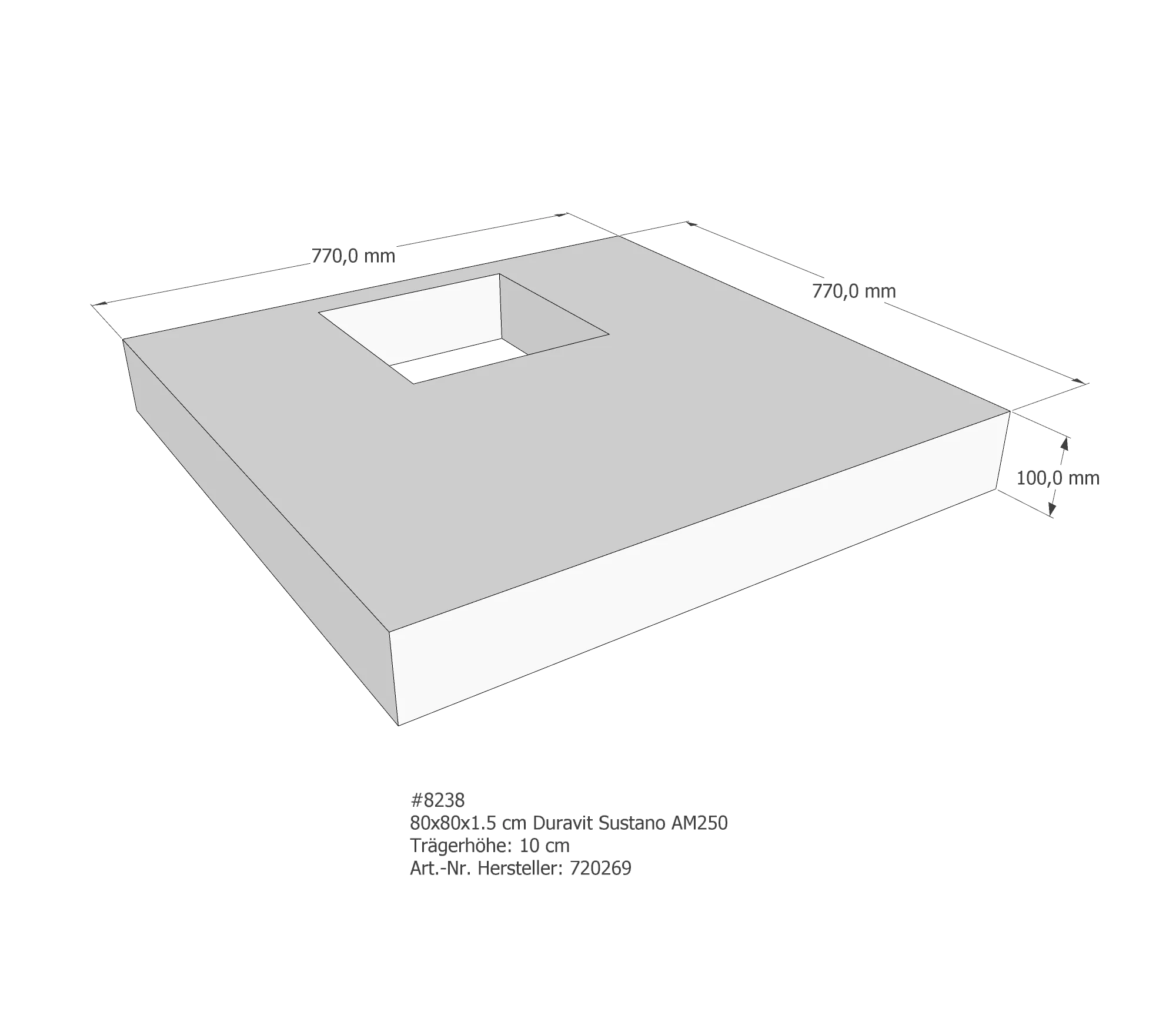 Duschwannenträger passend für Duravit Sustano 80 × 80 × 1,5 cm