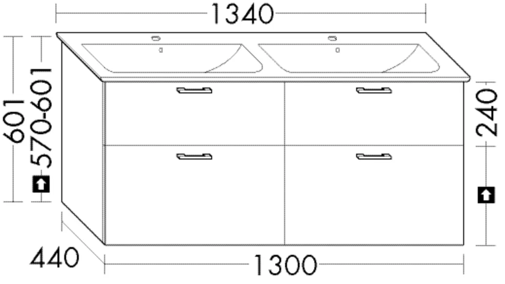 Waschtischunterschrank Sys30 von burgbad - 1300 mm breit, 440 mm tief, 601 mm hoch, 2 Schubladen oben, 2 Auszüge unten Waschtischunterschrank Sys30 von burgbad - 1300 mm breit, 440 mm tief, 601 mm hoch, 2 Schubladen oben, 2 Auszüge unten