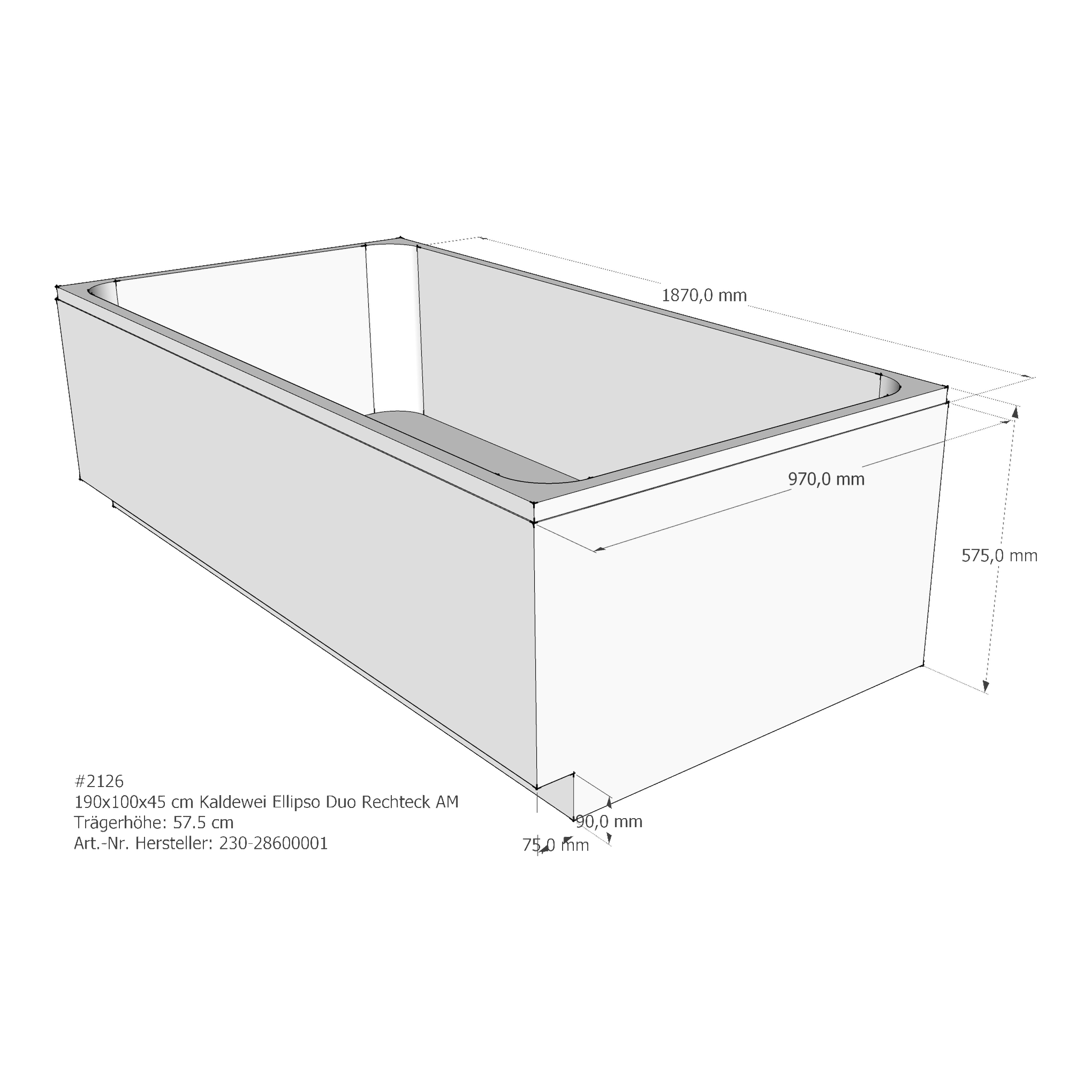 Badewannenträger für Kaldewei Ellipso Duo 190 × 100 × 45 cm