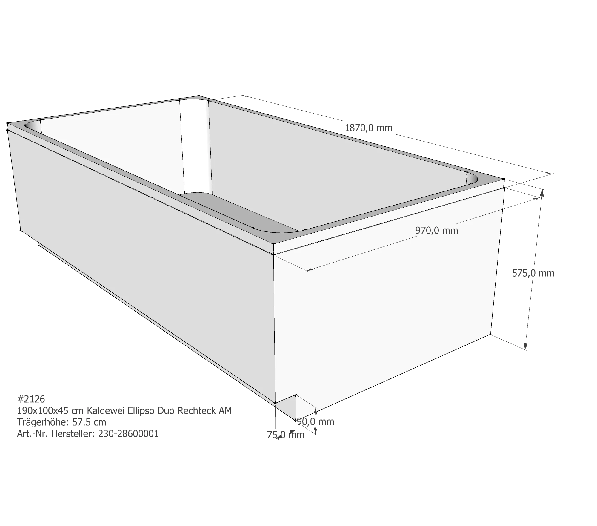 Badewannenträger für Kaldewei Ellipso Duo 190 × 100 × 45 cm Badewannenträger für Kaldewei Ellipso Duo 190 × 100 × 45 cm