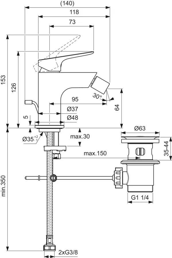 Bidetarmatur Ceralife O Ausladung 95mm mit Ablaufgarnitur Chrom Bidetarmatur Ceralife O Ausladung 95mm mit Ablaufgarnitur Chrom