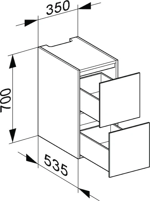 Edition 11 Modul Unterbauschrank 2 Auszüge und Beleuchtung 350 x 700 x 535 mm weiß/Glas weiß satiniert