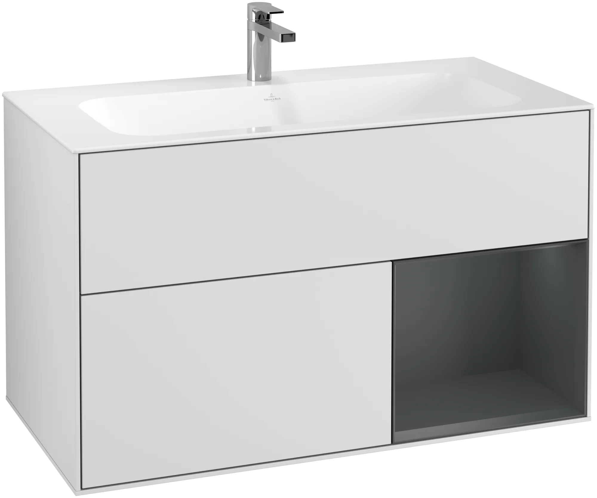Villeroy & Boch Finion Waschbeckenunterschrank F04, 996x591x498mm, mit Beleuchtung, Weiß/Midnight Blue