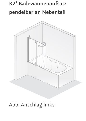 HSK Badewannenaufsatz pendelbar an Nebenteil 2-teilig „K2P“ Glas Klar hell, Profile Chromoptik (Alu Hochglanz poliert), Scharniere nicht pendelbar, H: 1400 mm HSK Badewannenaufsatz pendelbar an Nebenteil 2-teilig „K2P“ Glas Klar hell, Profile Chromoptik (Alu Hochglanz poliert), Scharniere nicht pendelbar, H: 1400 mm