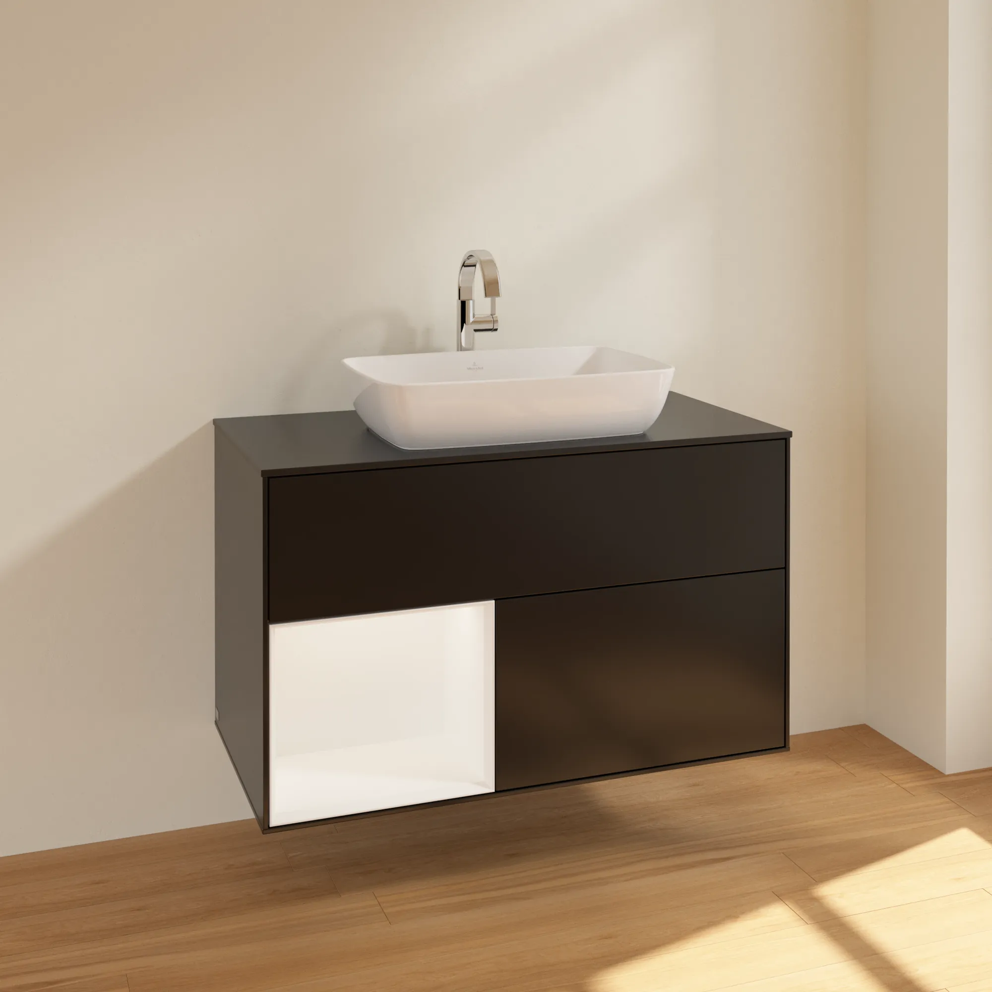 Villeroy & Boch Waschbeckenunterschrank Finion F77, 1000x603x501 mm, Black Matt Lacquer, mit Beleuchtung und SoftClosing Villeroy & Boch Waschbeckenunterschrank Finion F77, 1000x603x501 mm, Black Matt Lacquer, mit Beleuchtung und SoftClosing