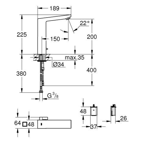 Grohe Eurocube E Infrarot-Elektronik für Waschtisch ½ mit Mischung und variabel einstellbarem Temperaturbegrenzer Grohe Eurocube E Infrarot-Elektronik für Waschtisch ½ mit Mischung und variabel einstellbarem Temperaturbegrenzer