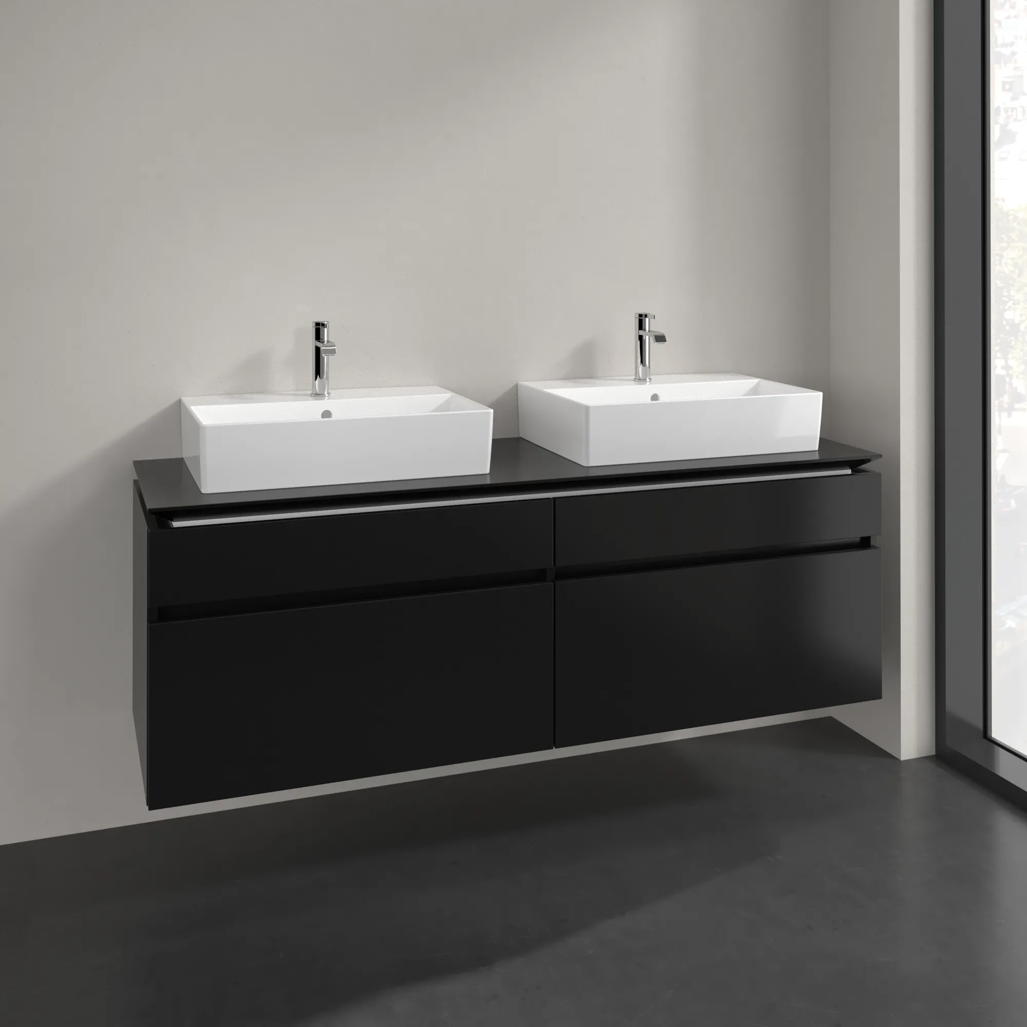 Villeroy & Boch Waschtischunterschrank „Legato“ für Schrankwaschtisch 1600 × 550 × 500 mm Black Matt Lacquer, für links und rechts