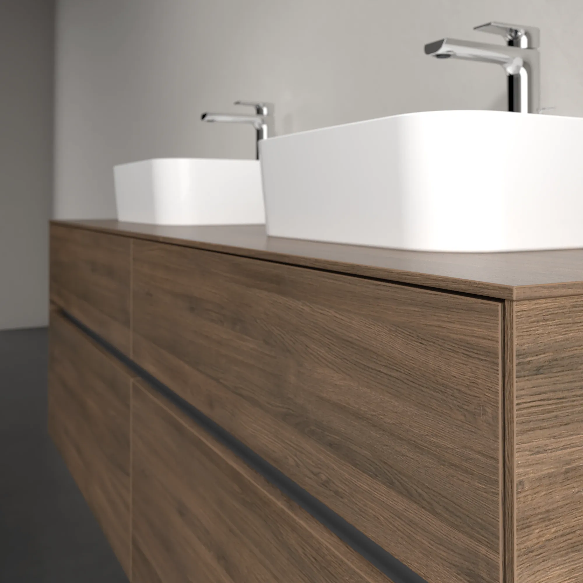 Villeroy & Boch Waschtischunterschrank „Collaro“ 1600 × 548 × 500 mm Arizona Oak, mit Beleuchtung, für links und rechts