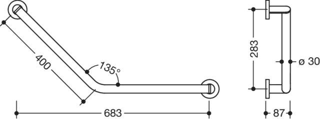 Winkelgriff, Edelstahl, pulverbeschichtet, Achsmaße 400 mm und 400 mm, Winkel 135°, Durchmesser 30 mm, in Farbe DC (Schwarz tiefmatt) Winkelgriff, Edelstahl, pulverbeschichtet, Achsmaße 400 mm und 400 mm, Winkel 135°, Durchmesser 30 mm, in Farbe DC (Schwarz tiefmatt)