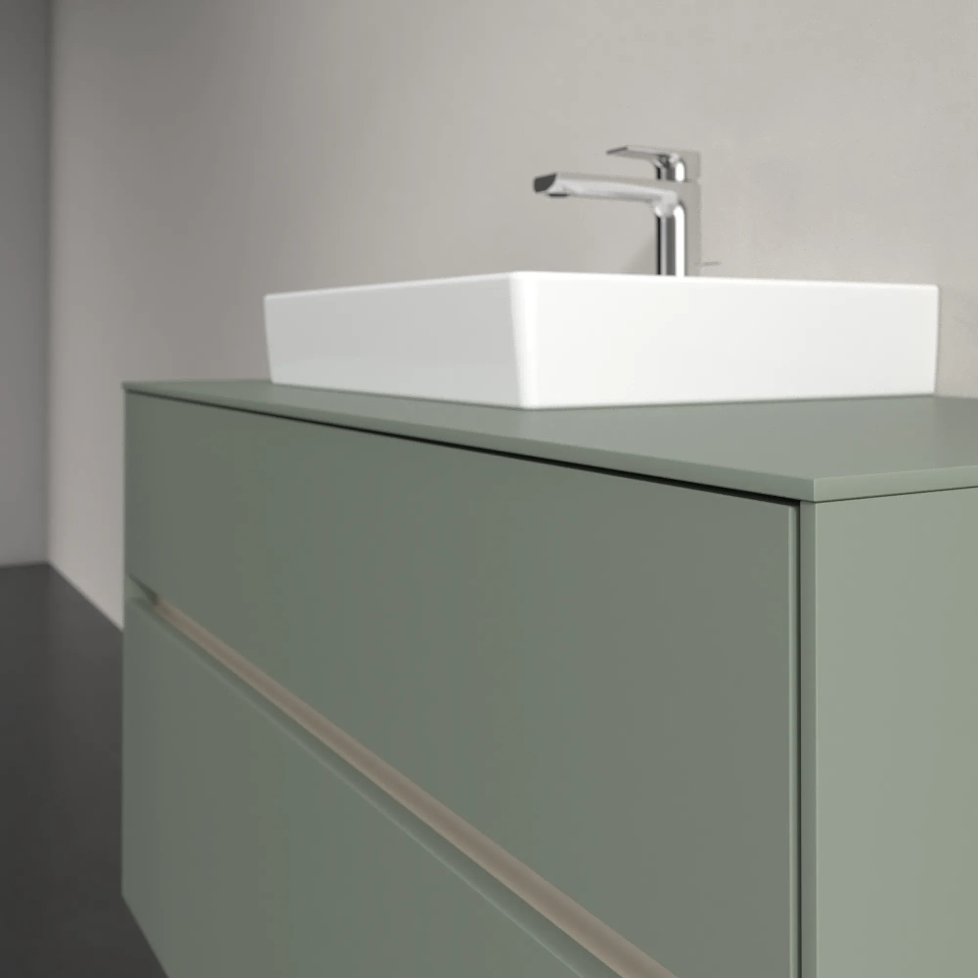Villeroy & Boch Waschbeckenunterschrank Collaro C01400, Eckig Soft Green, 1000x548x500mm, 2 Auszüge mit Antirutsch-Boden, SoftClosing, Wandmontage