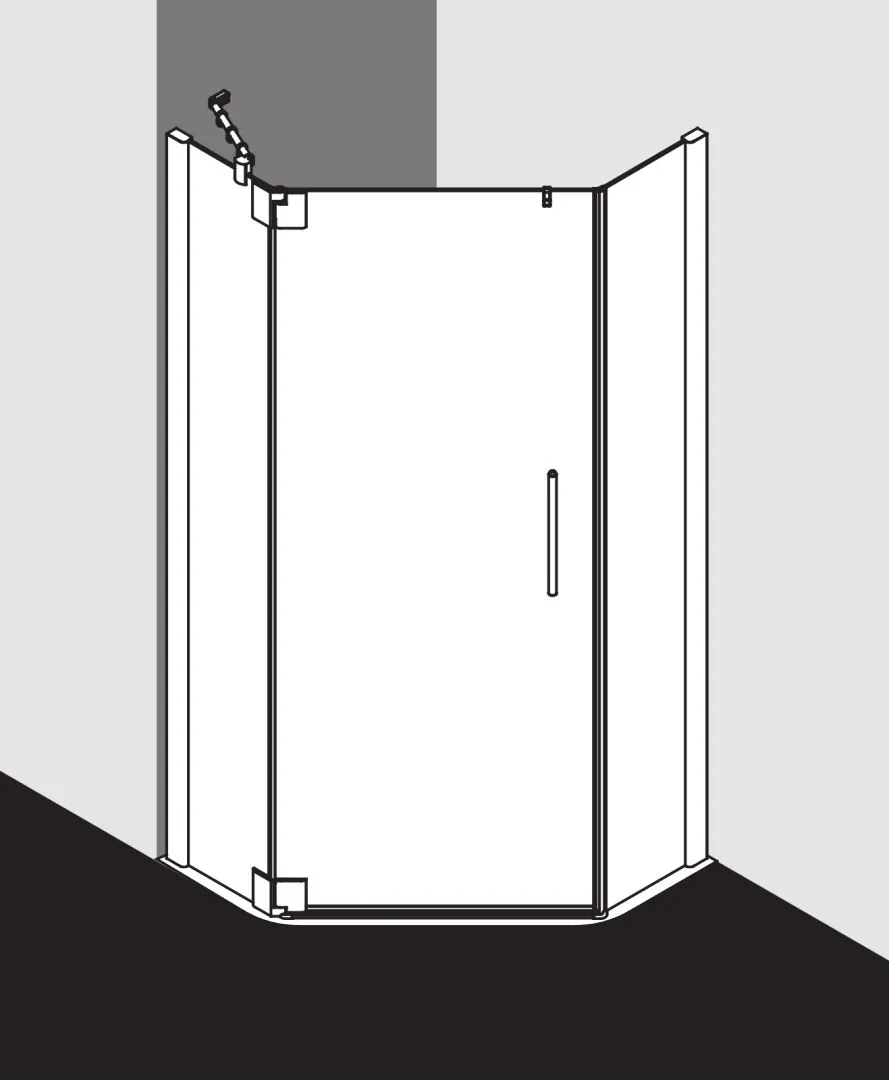 Kermi Duschdesign Fünfeck-Duschkabine mit Pendeltür links mit Festfeldern für gleichschenklige Wannen „PASA XP“ Glas Klar, Profile Silber Mattglanz, BV: 870 - 900 mm GAK: 855 - 885 mm WE: 880 - 910 mm H: 1850 mm