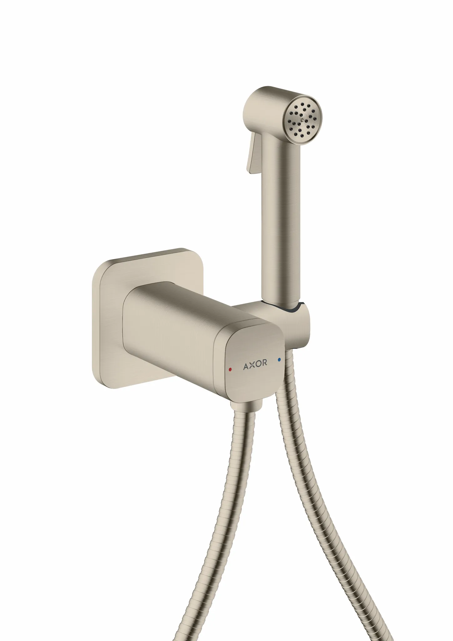 Hansgrohe AXOR Bidette Showers Handbrause 1-Jet softsquare, Mischwasser, Brushed Nickel, Brauseschlauch 1.250 mm