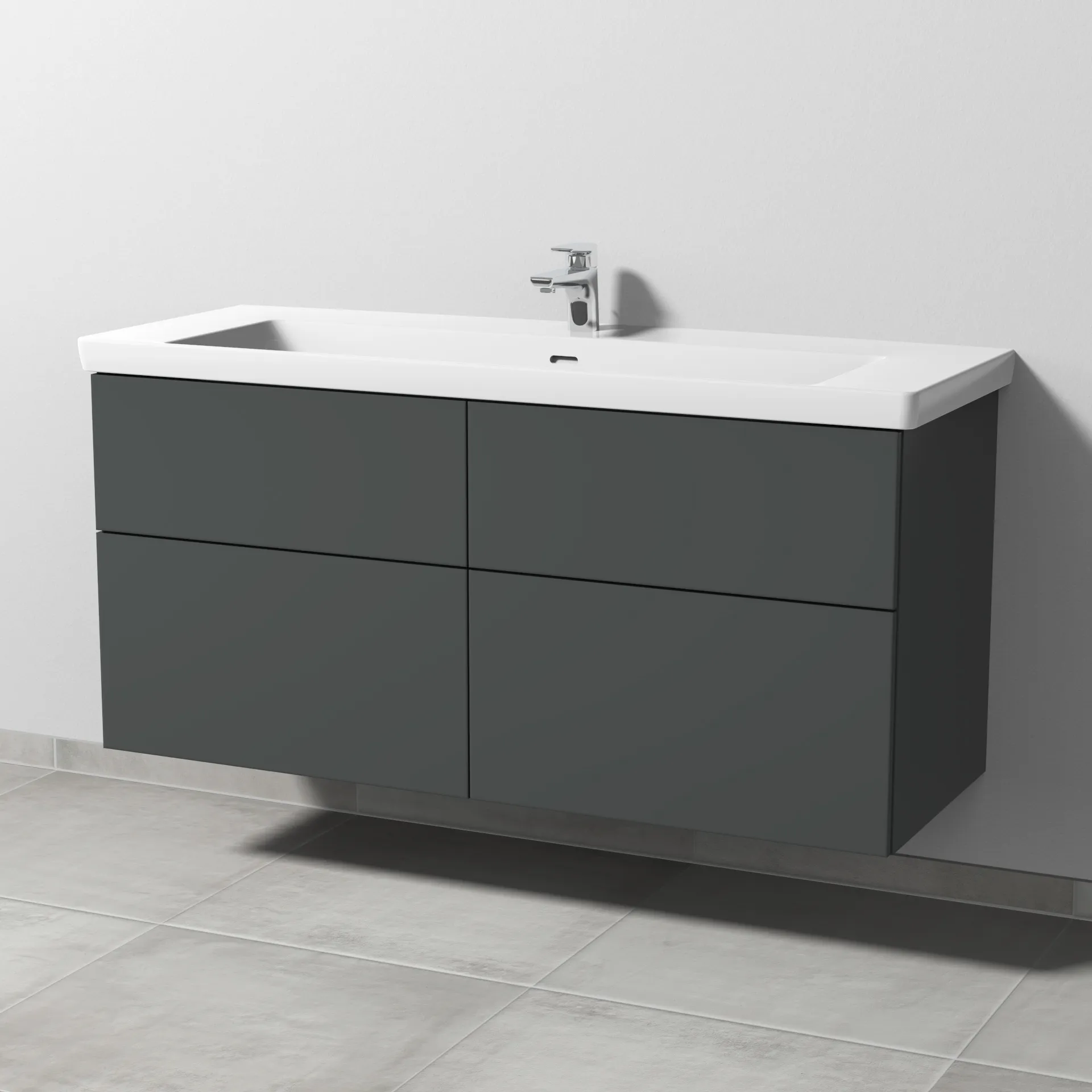 Sanipa Waschtischunterschrank „3way“ 1255 × 588 × 462 mm in Anthrazit (matt), Becken mittig, mit Hahnlochbohrung Sanipa Waschtischunterschrank „3way“ 1255 × 588 × 462 mm in Anthrazit (matt), Becken mittig, mit Hahnlochbohrung