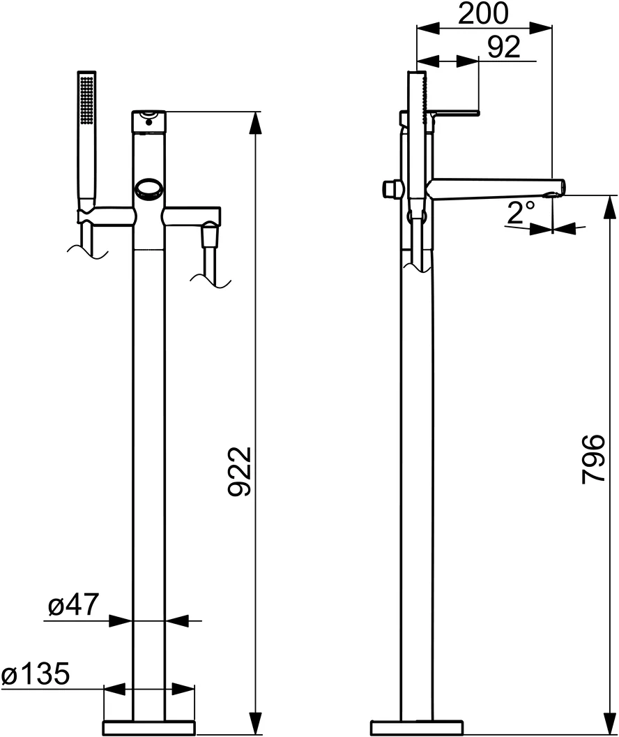 HansaRONDA Einhebelmischer Badebatterie mit Standrohr 0342 1-strahlig Ausladung 200 mm DN15 Chrom