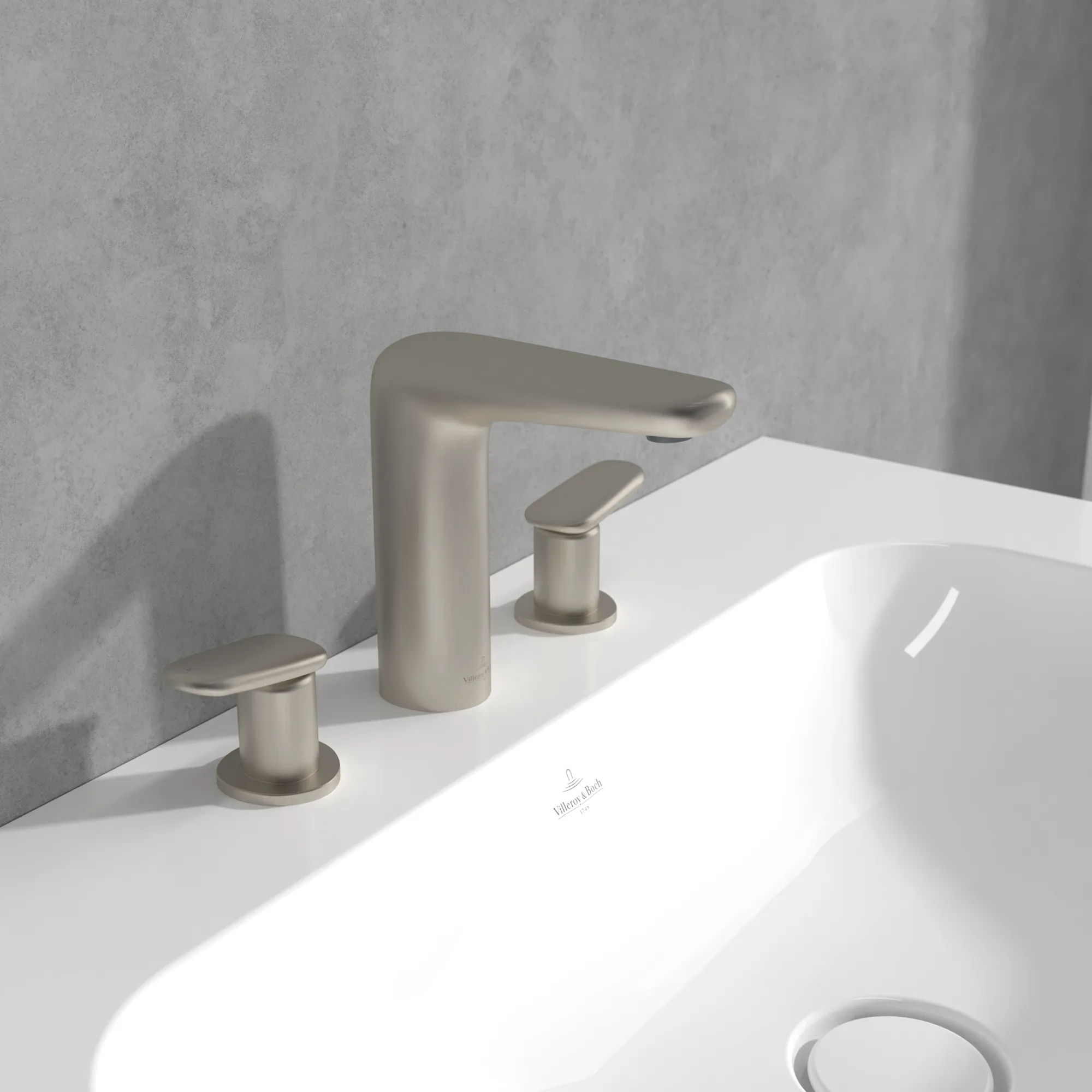 Zweihand-Waschtischarmatur „Antao“ 16,4 cm Ausladung 115 mm in Brushed Nickel Matt Zweihand-Waschtischarmatur „Antao“ 16,4 cm Ausladung 115 mm in Brushed Nickel Matt