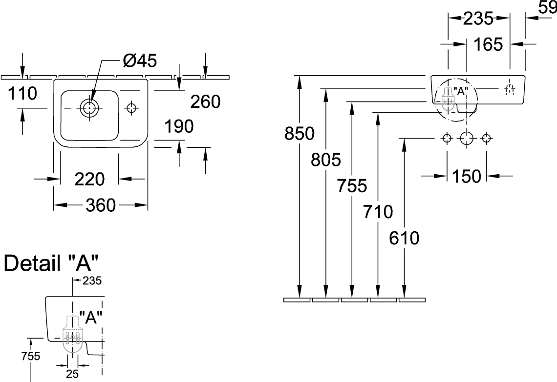 Villeroy & Boch Handwaschbecken „Architectura“ 360 × 260 × 140 mm, für Becken mittig, ohne Hahnlochbohrung in Weiß Alpin Villeroy & Boch Handwaschbecken „Architectura“ 360 × 260 × 140 mm, für Becken mittig, ohne Hahnlochbohrung in Weiß Alpin