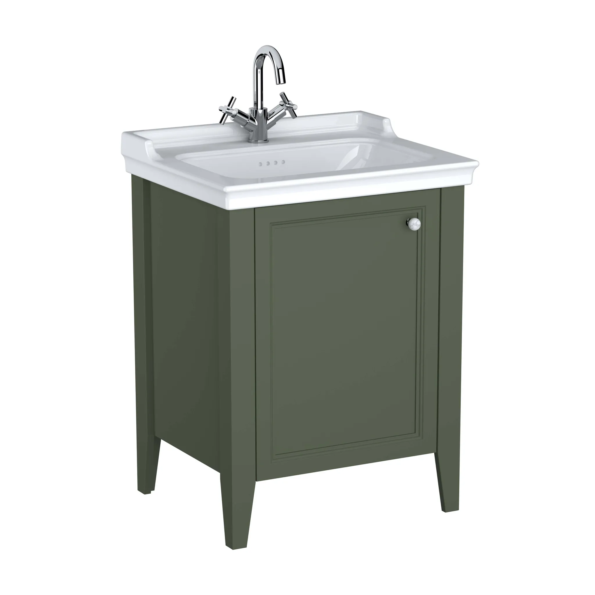 Valarte Set 65 cm Möbelwaschtisch + Waschtischunterschrank 1 Tür Türanschlag links Vintage Grün (Lack)