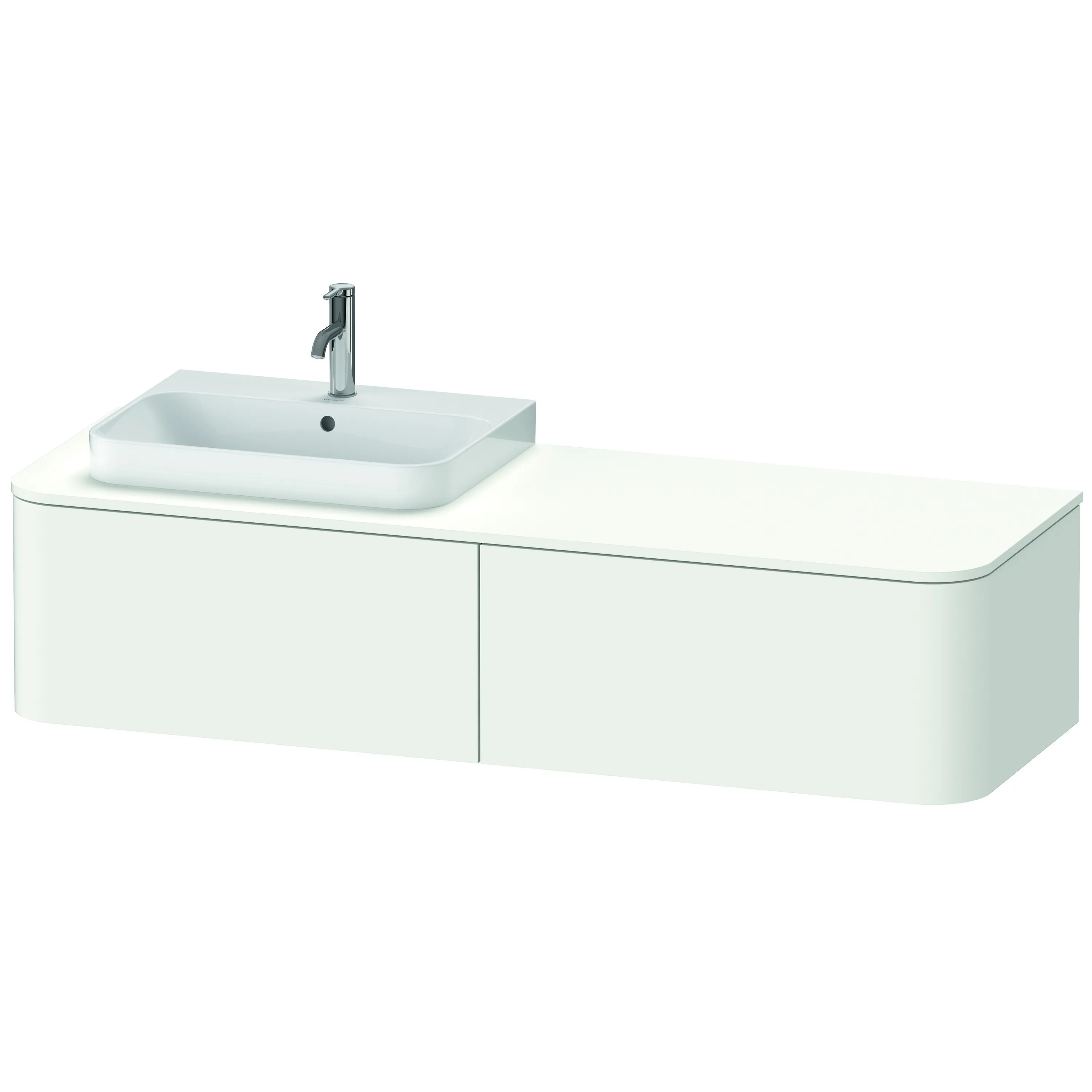 Duravit Waschtischunterschrank wandhängend „Happy D.2 Plus“ 160 × 35,4 × 55 cm Weiß Seidenmatt, links Duravit Waschtischunterschrank wandhängend „Happy D.2 Plus“ 160 × 35,4 × 55 cm Weiß Seidenmatt, links