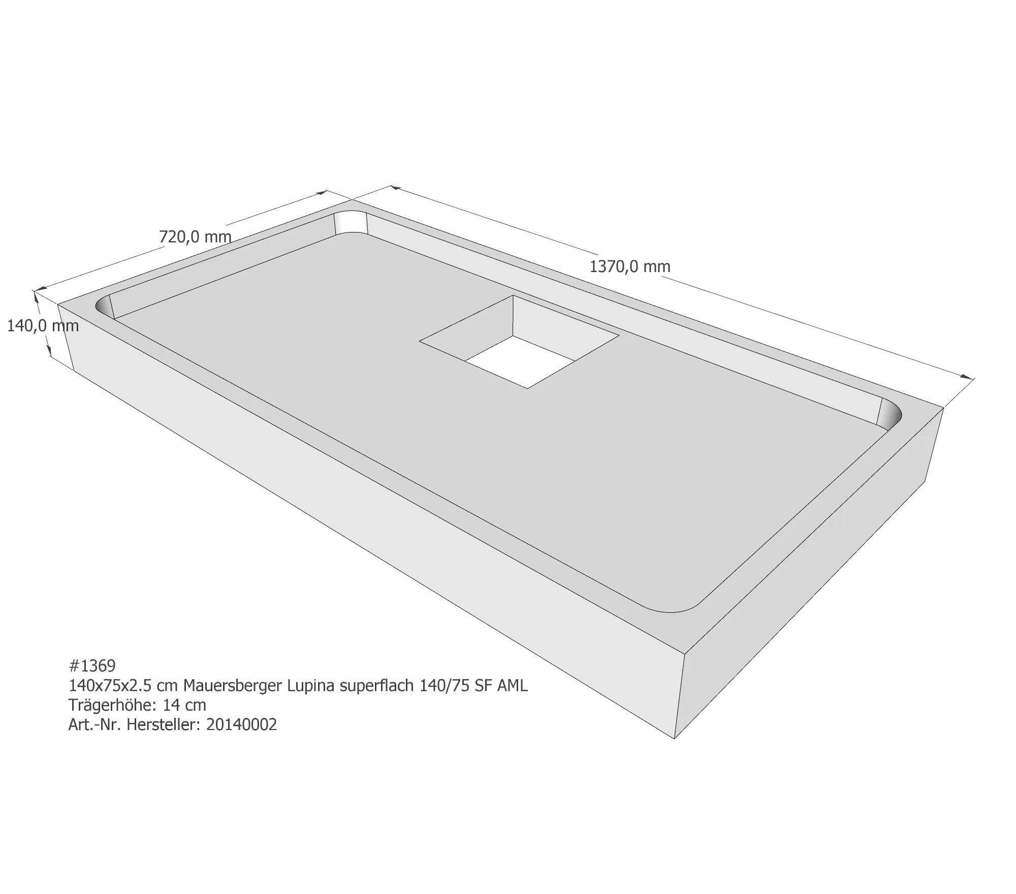Duschwannenträger passend für Mauersberger Lupina 140 × 75 × 2,5 cm