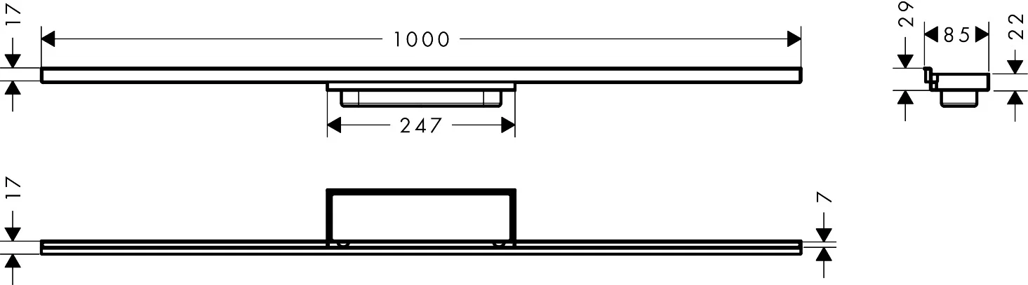 Hansgrohe RainDrain Minimalistic Duschrinne 1000 mm, wandangebunden, befliesbar, Edelstahl V2A, höhenverstellbar um 10 mm