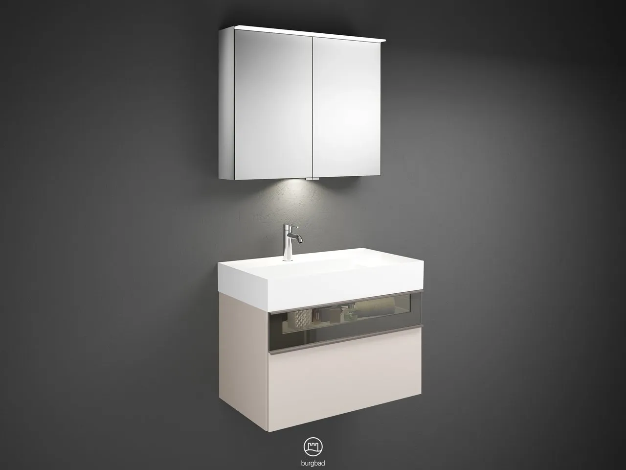 burgbad Yumo SFLA082 Badmöbelset Spiegelschrank mit Mineralguss-Waschtisch burgbad Yumo SFLA082 Badmöbelset Spiegelschrank mit Mineralguss-Waschtisch