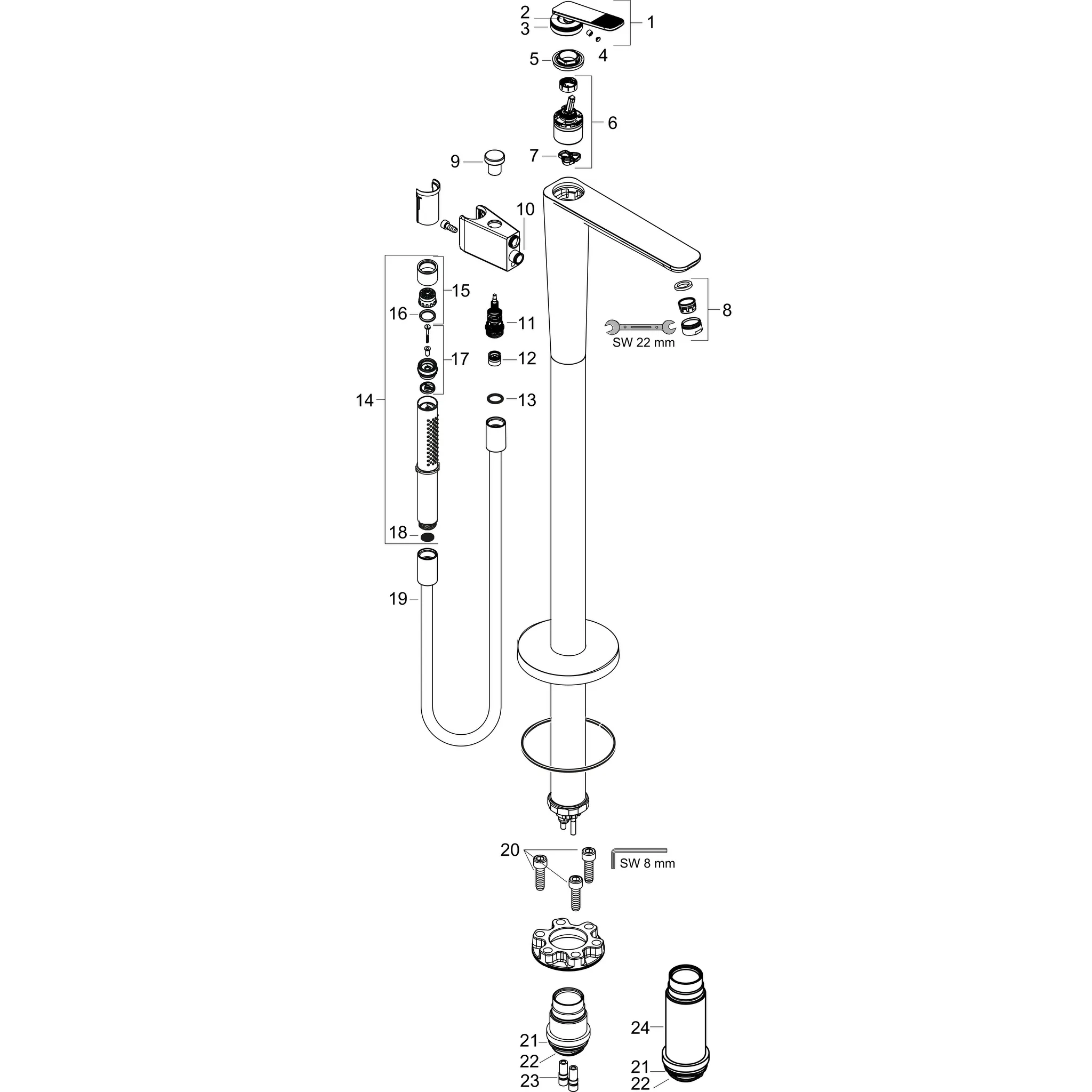 Hansgrohe AXOR Citterio C Einhebel-Wannenmischer bodenstehend Cubic cut Chrom Hansgrohe AXOR Citterio C Einhebel-Wannenmischer bodenstehend Cubic cut Chrom