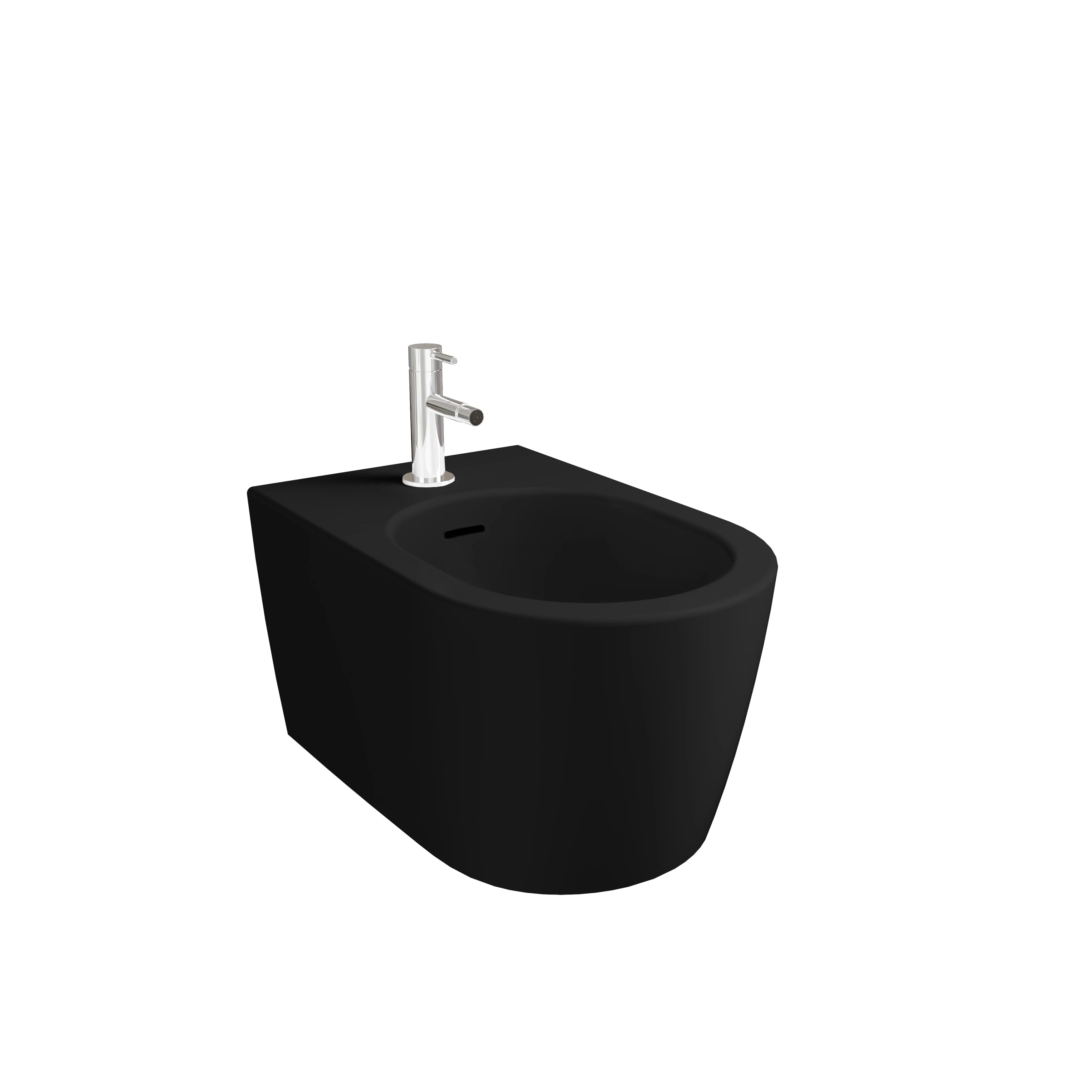 New Metropole Round Wand-Bidet mit verdeckter Befestigung Schwarz Matt mit Oberflächenveredelung Clean