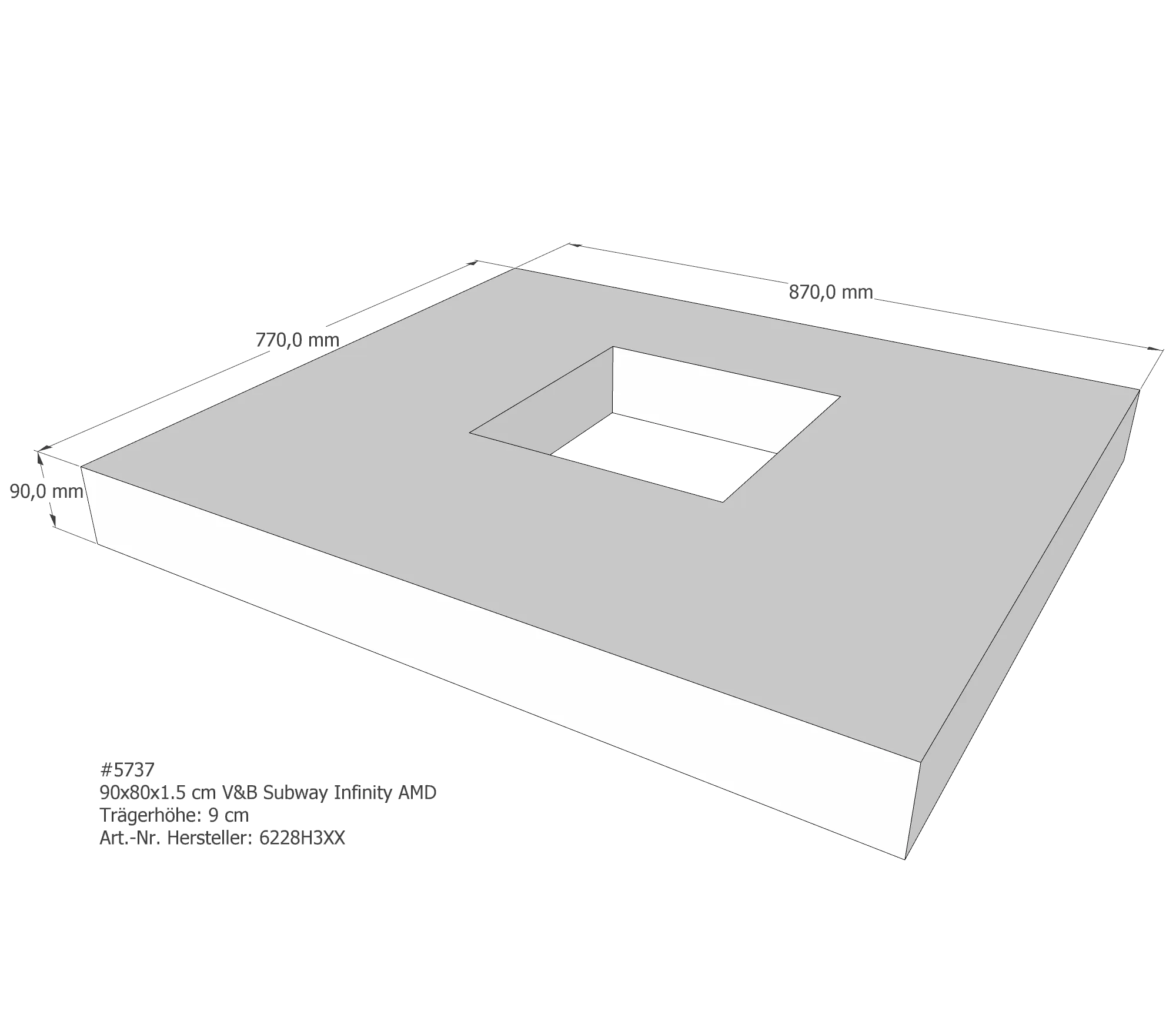 Duschwannenträger für Villeroy & Boch Subway Infinity 90 × 80 × 1,5 cm