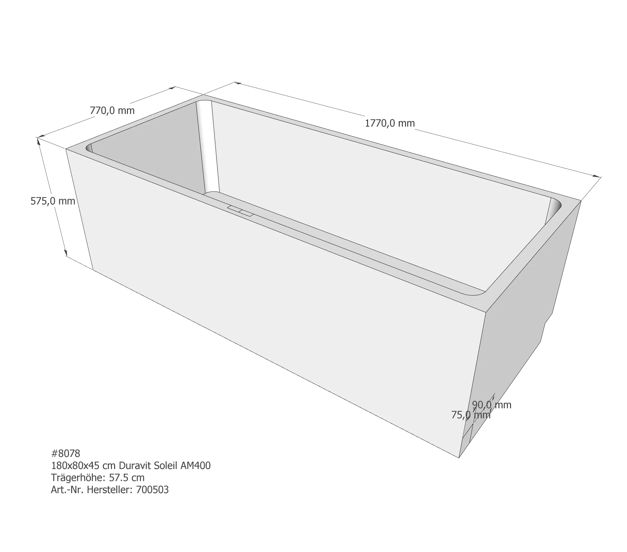 Badewannenträger passend für Duravit Soleil by Starck 180 × 80 × 45 cm