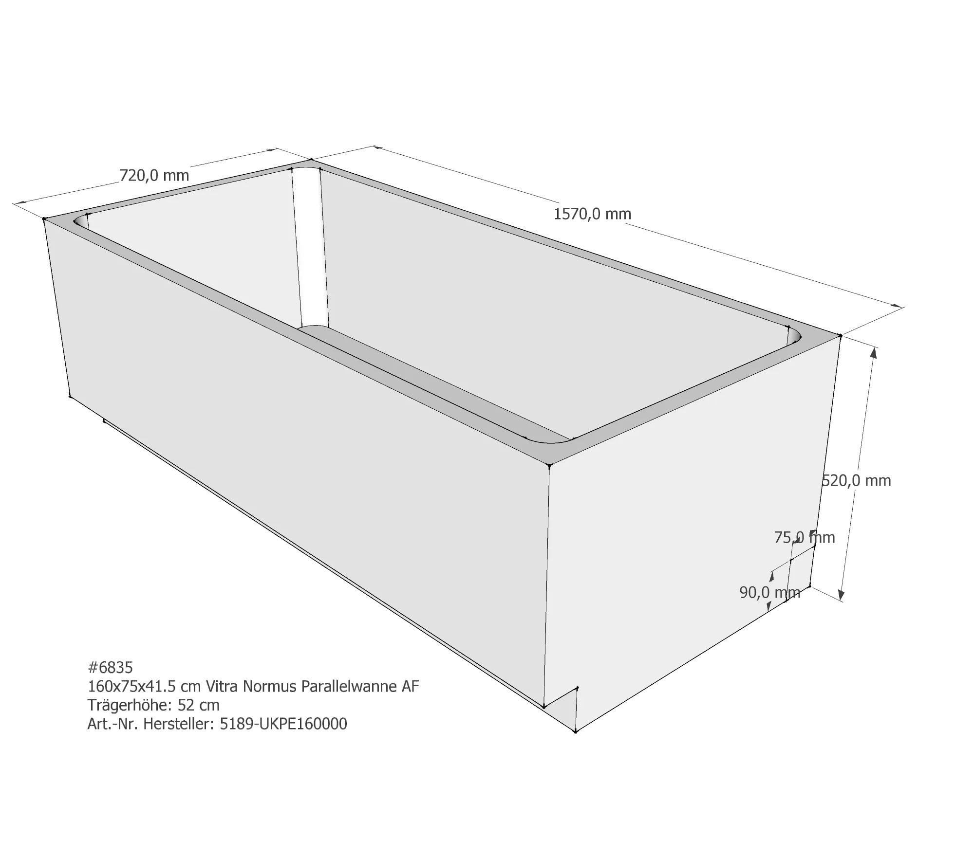 Badewannenträger passend für VitrA Normus 160 × 75 × 41,5 cm Badewannenträger passend für VitrA Normus 160 × 75 × 41,5 cm