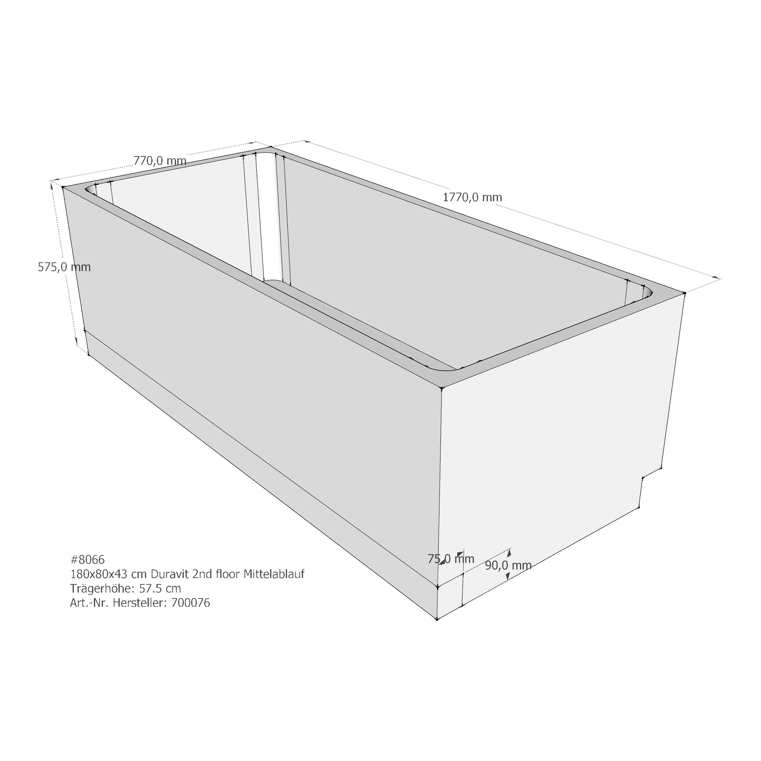 Badewannenträger für Duravit 2nd floor 180 × 80 × 43 cm