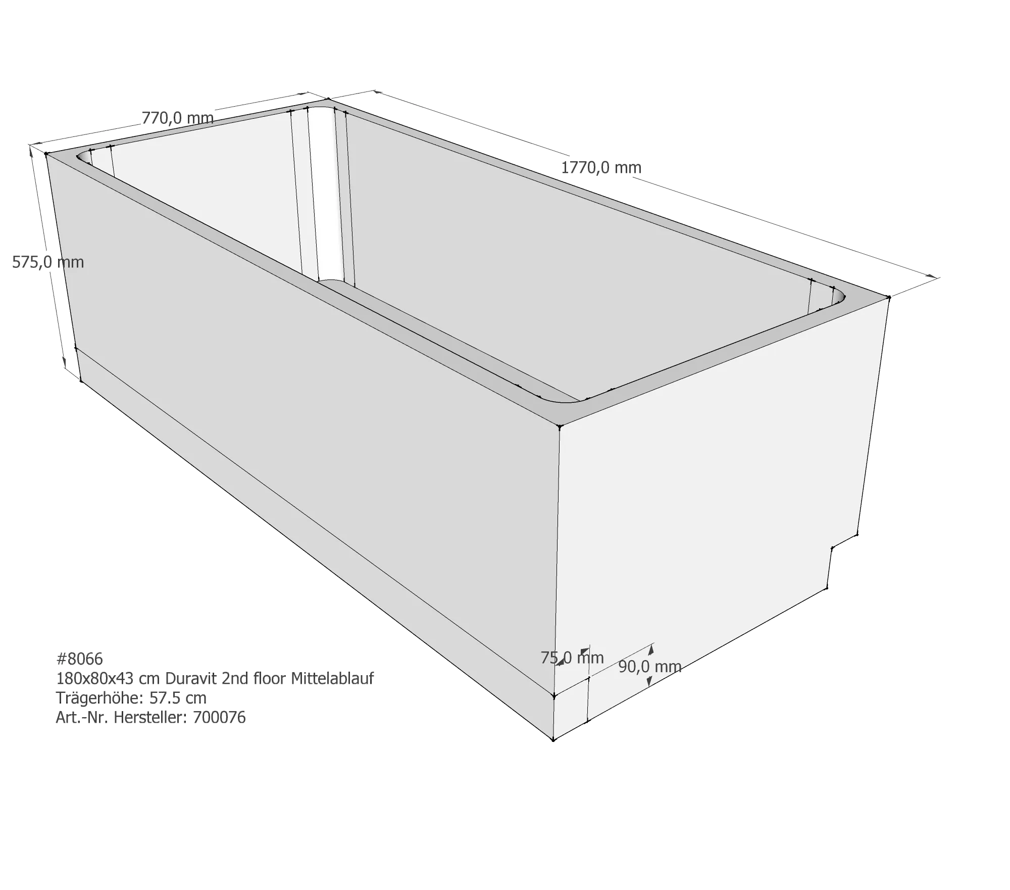 Badewannenträger für Duravit 2nd floor 180 × 80 × 43 cm