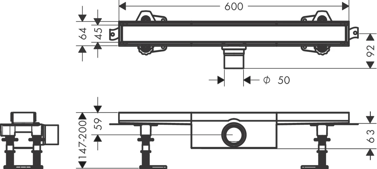 RainDrain Compact Komplettset Duschrinne 600 befliesbar für Standardinstallation k.a.