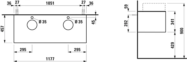 Laufen Waschtischunterbau „SONAR“ 1177 × 341 × 457 mm Gold, ohne Hahnlochbohrung, links und rechts