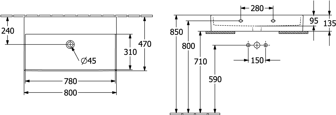 Villeroy & Boch Wandwaschtisch aus TitanCeram geschliffen „Memento 2.0“ 800 × 470 × 140 mm, ohne Hahnlochbohrung in Weiß Alpin Villeroy & Boch Wandwaschtisch aus TitanCeram geschliffen „Memento 2.0“ 800 × 470 × 140 mm, ohne Hahnlochbohrung in Weiß Alpin