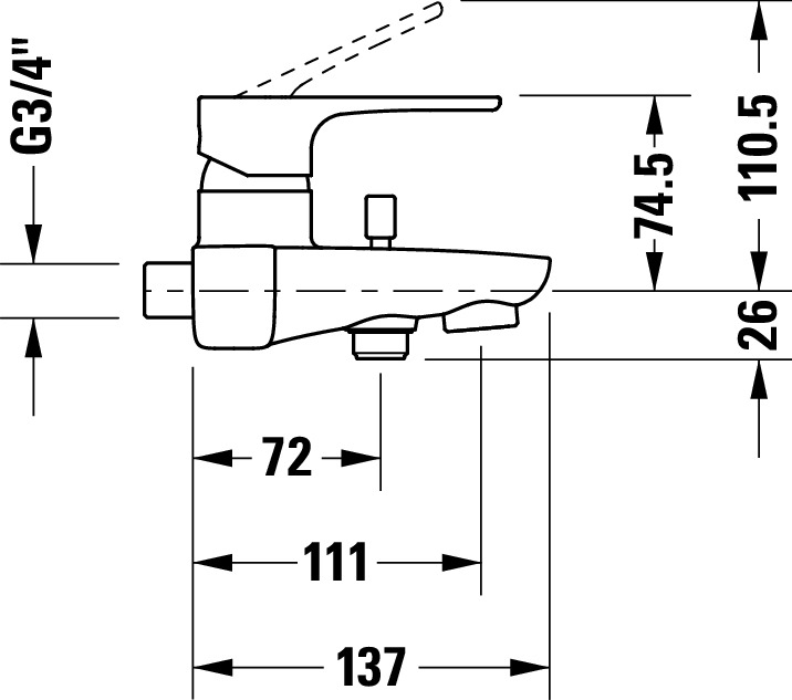 B.1 Einhebel-Wannenmischer Aufputz Ausladung 145 Breite 209 mm
