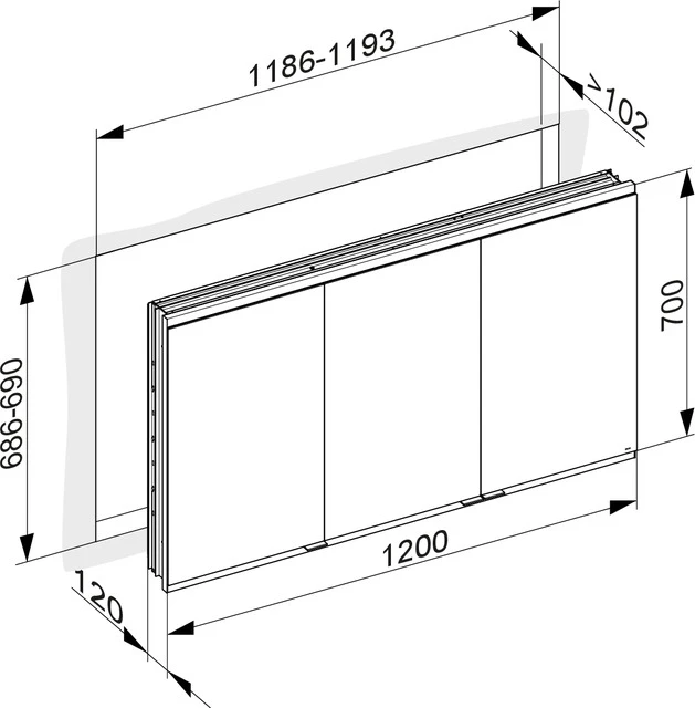 Royal Modular 2.0 800320121000300 Spiegelschrank DALI Wandeinbau, 1 Steckd./1 USB 1200 x 900 x 120 mm silber-eloxiert