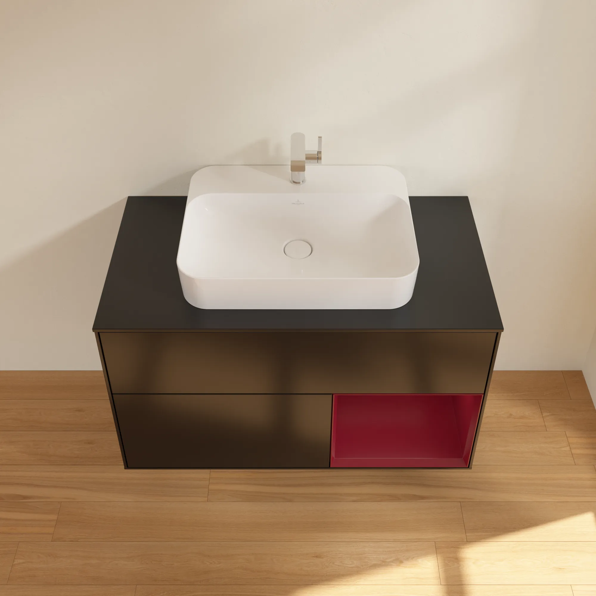 Villeroy & Boch Waschtischunterschrank „Finion“ für Schrankwaschtisch 1000 × 603 × 501 mm Black Matt Lacquer, für Becken mittig Villeroy & Boch Waschtischunterschrank „Finion“ für Schrankwaschtisch 1000 × 603 × 501 mm Black Matt Lacquer, für Becken mittig