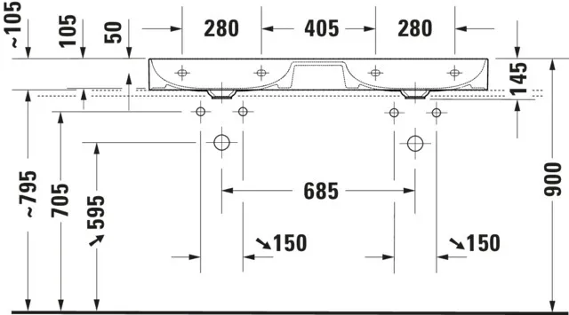 Doppel-Möbelwaschtisch „DuraSquare“, ohne Überlauf Doppel-Möbelwaschtisch „DuraSquare“, ohne Überlauf